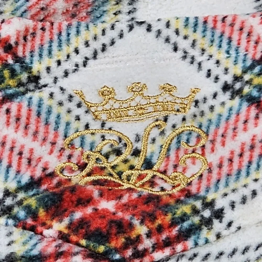 Lauren Ralph Lauren Pajama Top Large L Plaid Fleece Flannel Button Up Crest Red